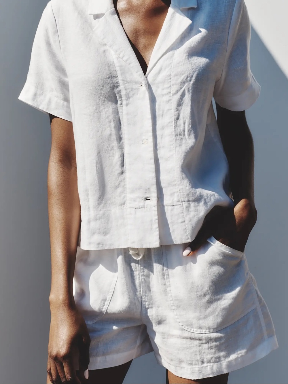 Quince White Linen Short-Sleeve Button-Up Shirt - Picture 8 of 9